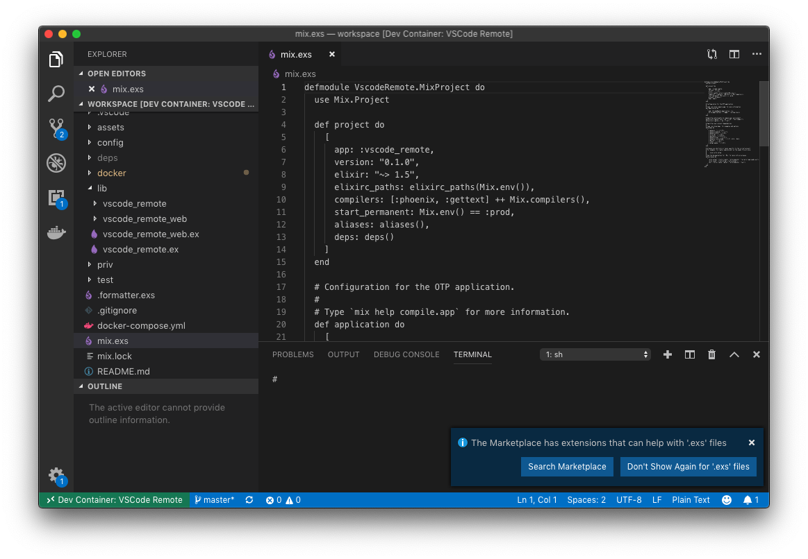 VSCode on remote container